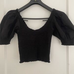 Hill House Black Smocked Puff Sleeve Aiko Nap House Blouse